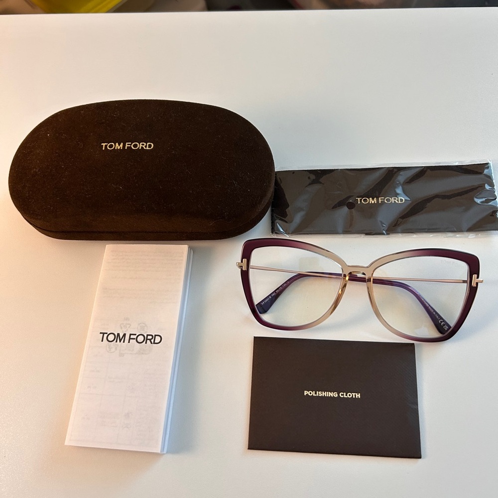 Tom Ford Women's Violet Gradient Cat-Eye Glasses with Gold Accents. BlueLight! - Picture 5 of 7